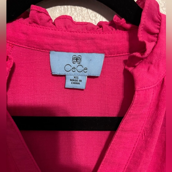 Cece tiered ruffle mini  V-Neck Dress in bright rose - Picture 4 of 5